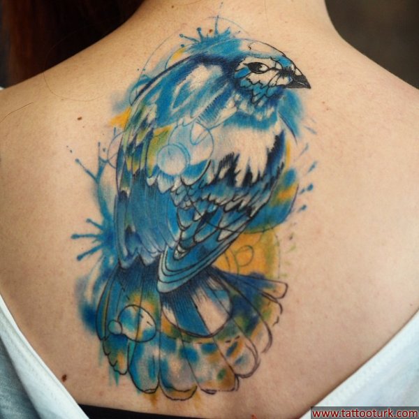 iyileşmiş hali sulu boya kuş dövmesi